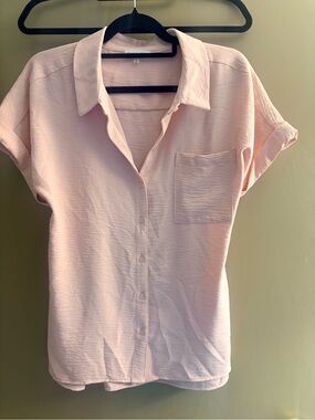 Calvin Klein Georgette Point Light Pink Short-Sleeve Button-Down Shirt